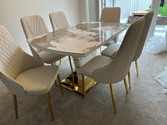 Camden Pandora Extendable Sintered Stone Dining Table With Cream Lambo Chairs