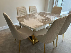 Camden Pandora Extendable Sintered Stone Dining Table With Cream Lambo Chairs