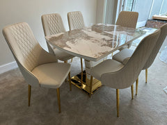 Camden Pandora Extendable Sintered Stone Dining Table With Cream Lambo Chairs