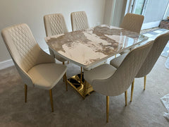 Camden Pandora Extendable Sintered Stone Dining Table With Cream Lambo Chairs