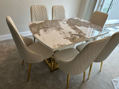Camden Pandora Extendable Sintered Stone Dining Table With Cream Lambo Chairs