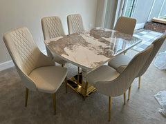 Camden Pandora Extendable Sintered Stone Dining Table With Cream Lambo Chairs