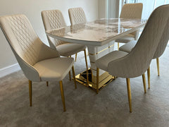 Camden Pandora Extendable Sintered Stone Dining Table With Cream Lambo Chairs