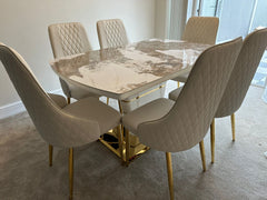 Camden Pandora Extendable Sintered Stone Dining Table With Cream Lambo Chairs