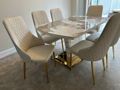 Camden Pandora Extendable Sintered Stone Dining Table With Cream Lambo Chairs