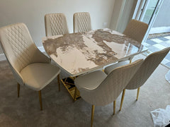 Camden Pandora Extendable Sintered Stone Dining Table With Cream Lambo Chairs