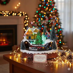 Santa’s Sleigh Christmas Village Scene with LED Lights |Train Tunnel Animated