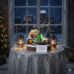 Santa’s Sleigh Christmas Village Scene with LED Lights |Train Tunnel Animated