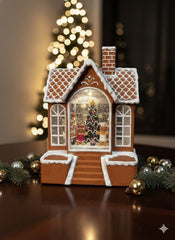Water Filled LED Lantern: Gingerbread House: Battery with Timer Christmas Decor