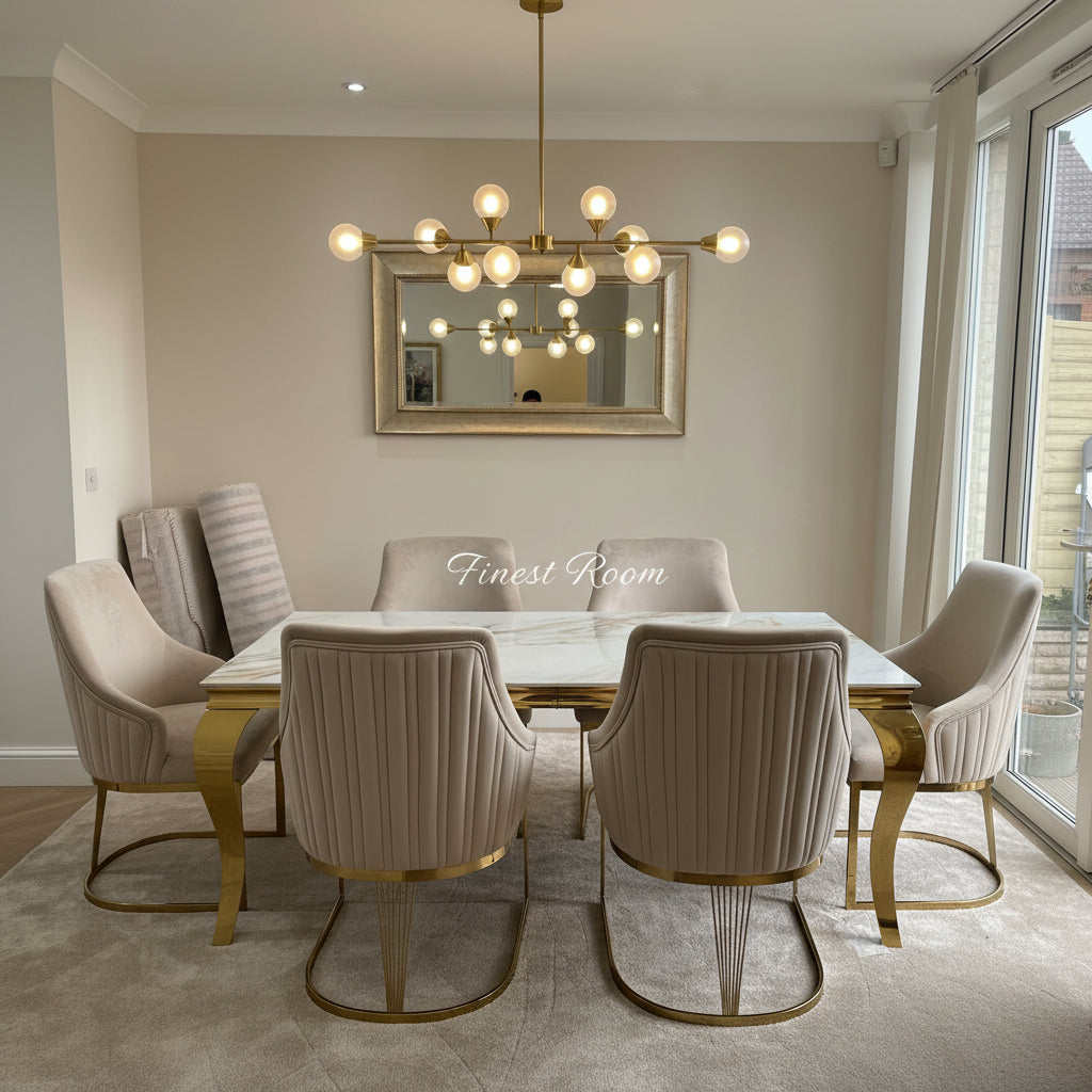 Kata Gold Louis Dining Table With Chelmsford Gold Chairs