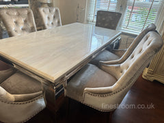 Cream Louis Dining Table With Champagne Isabelle Chairs