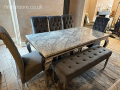 Grey Louis Chrome Dining Table With DG Sofia & Bench