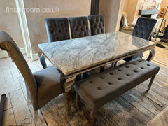Grey Louis Chrome Dining Table With DG Sofia & Bench