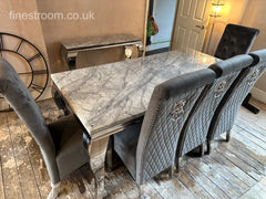 Grey Louis Chrome Dining Table With DG Sofia & Bench