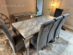Grey Louis Chrome Dining Table With DG Sofia & Bench