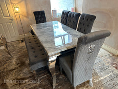 Grey Louis Chrome Dining Table With DG Sofia & Bench