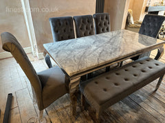 Grey Louis Chrome Dining Table With DG Sofia & Bench