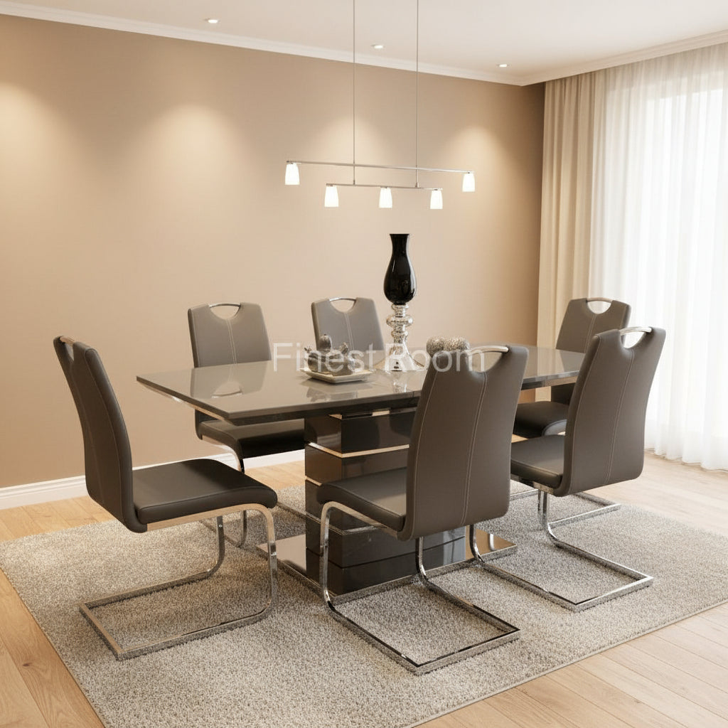 Grey Extendable Milan Dining Table With Grey Milan Chairs