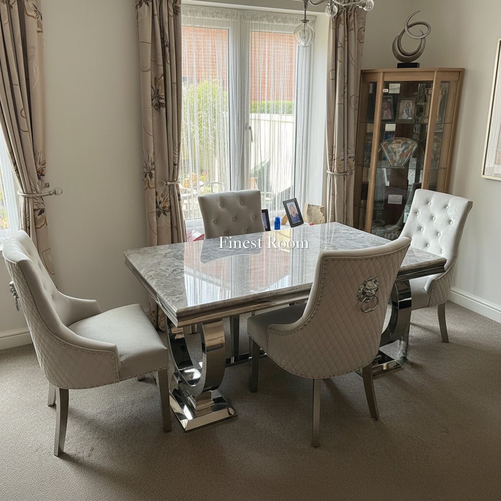 Grey Ariana Dining Table With Silver Majestic Chairs