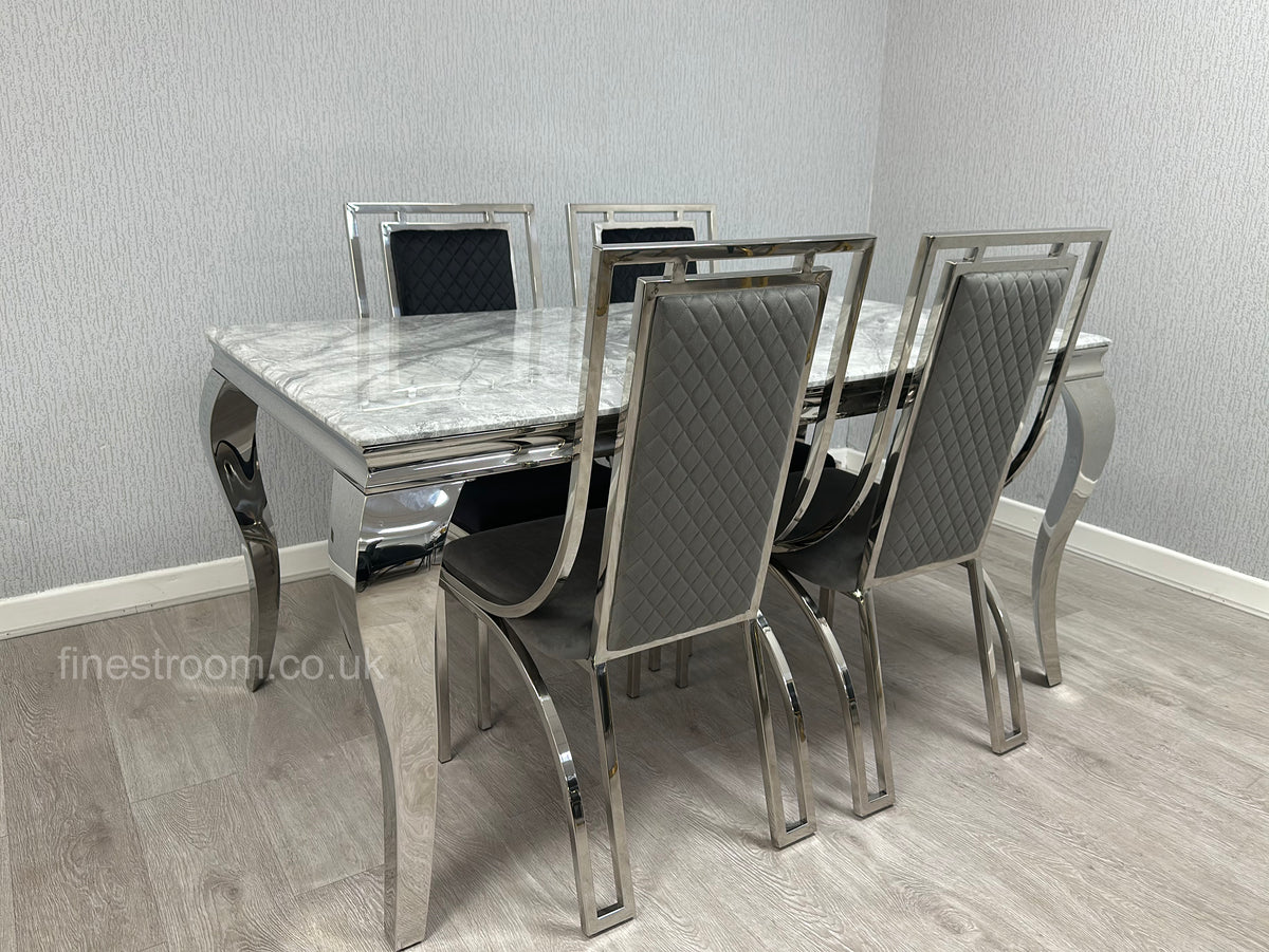 Grey Louis Dining Table With Windsor Chairs