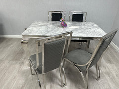 Grey Louis Dining Table With Windsor Chairs