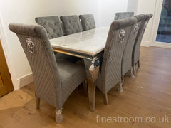 White Louis Dining Table With Dark Grey Sofia Chairs