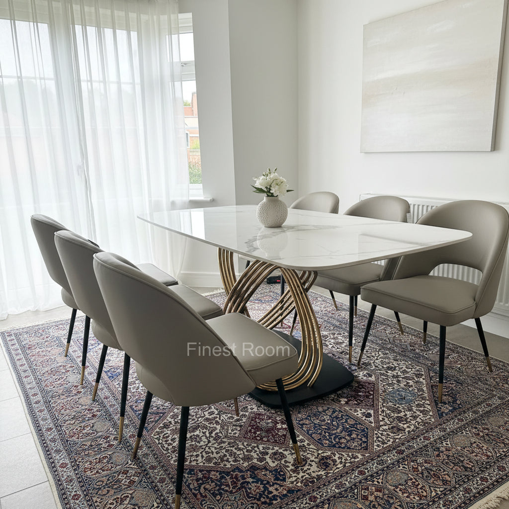 White Orion Gold Dining Table With Astra Beige Chairs