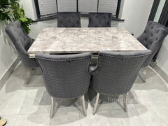 Grey Milan Table with Dark Grey Plain Back Roma Chairs
