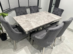 Grey Milan Table with Dark Grey Plain Back Roma Chairs