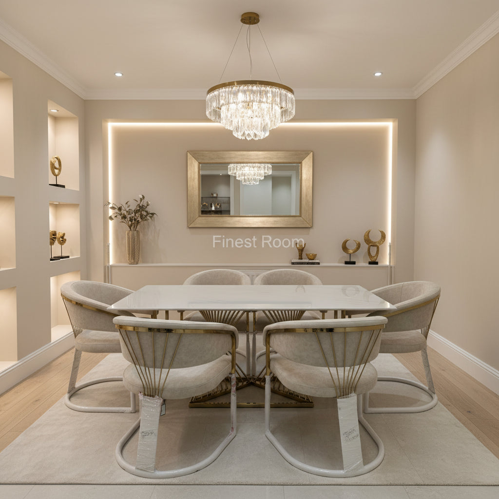 White Amelia Dining Table With Cream Prado Chairs