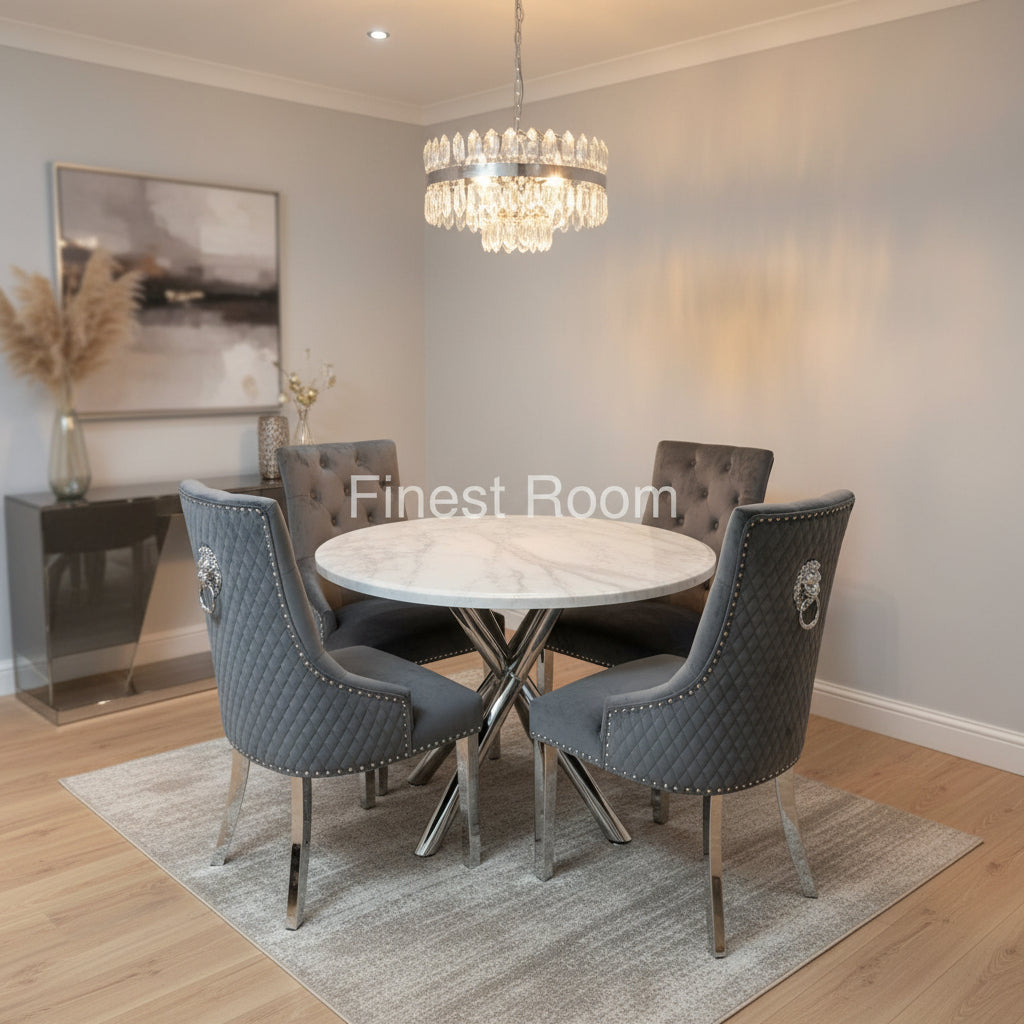1M Round Paris Table with Dark Grey Majestic Chairs
