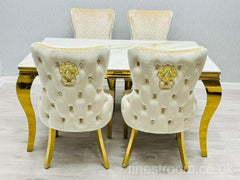 Cream Gold Louis Dining Table With Cream Gold Lion Knocker Victoria Chairs
