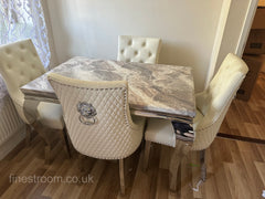 Beige Louis Dining Table With Cream Leather Majestic Chairs