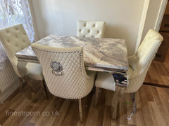 Beige Louis Dining Table With Cream Leather Majestic Chairs