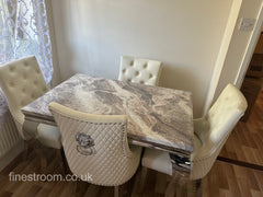 Beige Louis Dining Table With Cream Leather Majestic Chairs