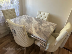 Beige Louis Dining Table With Cream Leather Majestic Chairs