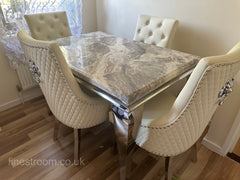 Beige Louis Dining Table With Cream Leather Majestic Chairs
