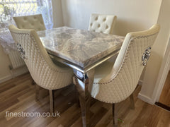 Beige Louis Dining Table With Cream Leather Majestic Chairs