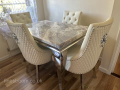 Beige Louis Dining Table With Cream Leather Majestic Chairs