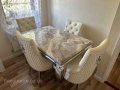 Beige Louis Dining Table With Cream Leather Majestic Chairs