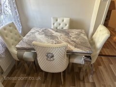 Beige Louis Dining Table With Cream Leather Majestic Chairs