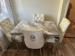 Beige Louis Dining Table With Cream Leather Majestic Chairs