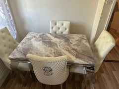 Beige Louis Dining Table With Cream Leather Majestic Chairs