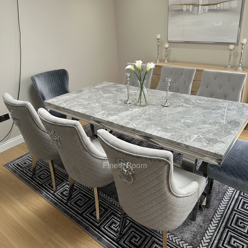 Grey Ariana Dining Table With Light Grey Majestic chairs