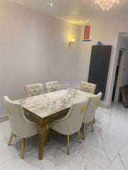 Kata Gold Louis Dining Table With Mink Gold Majestic Chairs