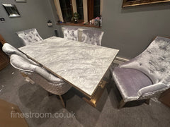 Grey Gold Ariana Dining Table With Silver Gold Roma Chairs