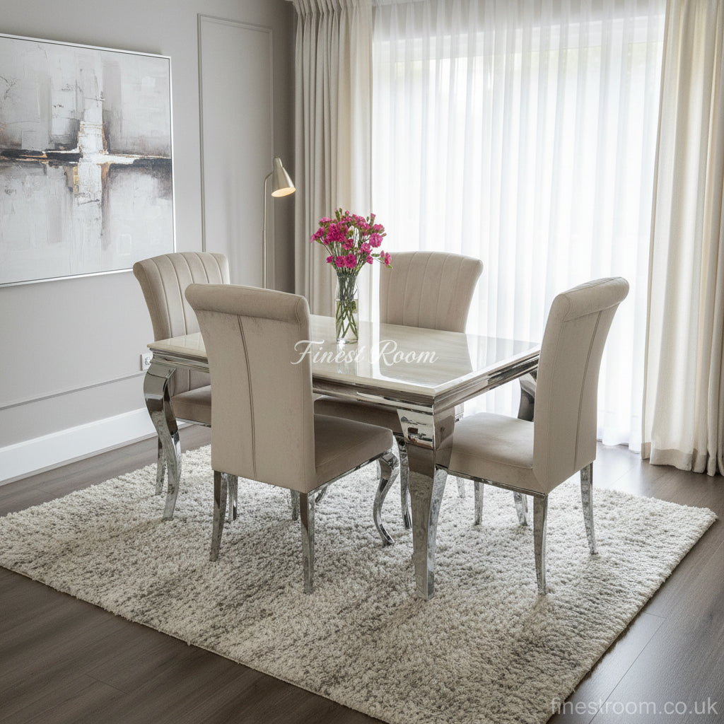 Cream Louis Dining Table With Cream Armenia Chairs