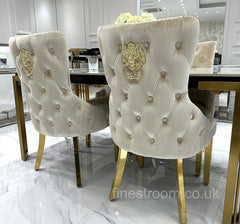 White Sorrento Dining Table With Cream Gold LK Victoria Chairs