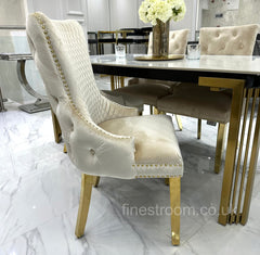 White Sorrento Dining Table With Cream Gold LK Victoria Chairs