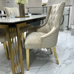 White Sorrento Dining Table With Cream Gold LK Victoria Chairs